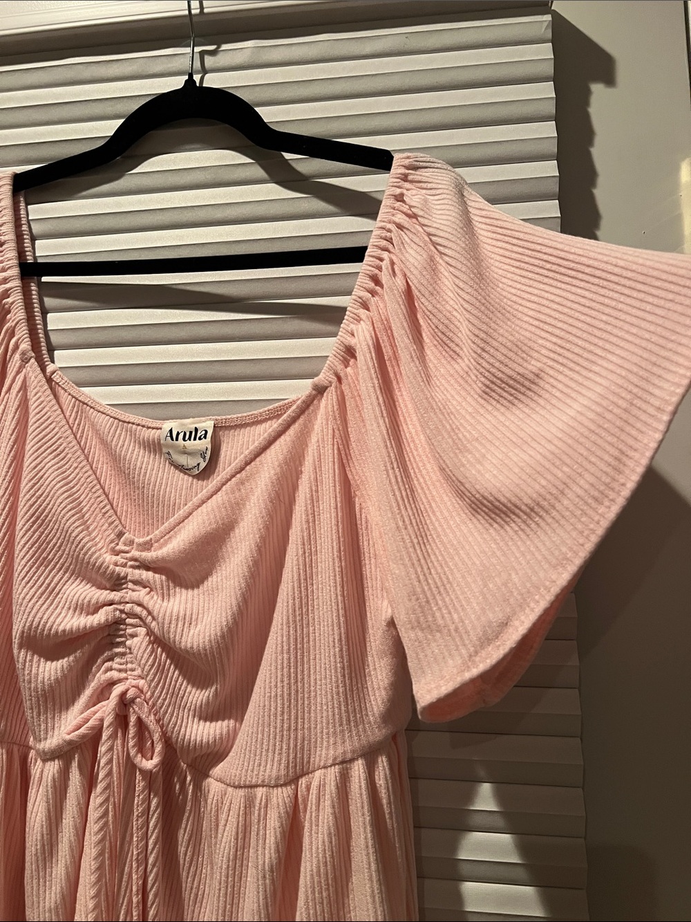 ARULA Blush Ribbed Drawstring Peplum Top - Picture 2 of 6